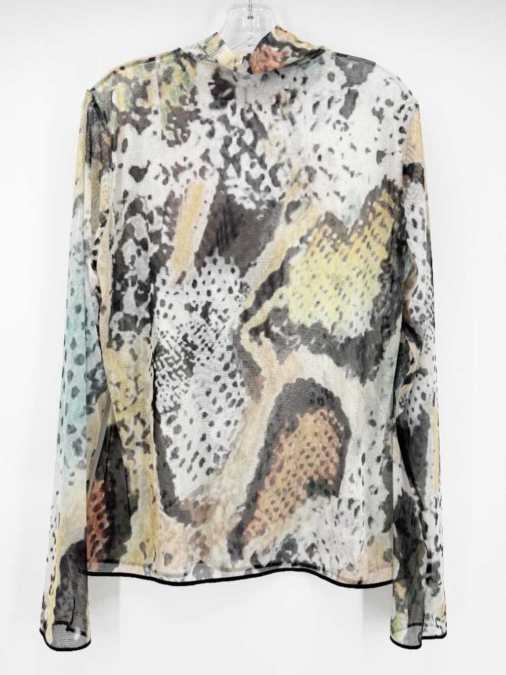 Wolford Tulle Sheer Pullover Rollneck Collar Blouse in Reptile Print L Abstract - Picture 2 of 7